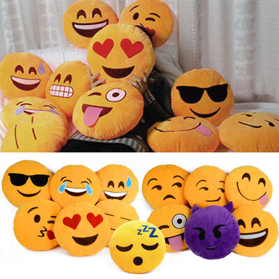 Подушка спать младенца желтого смайлика Emoji круглая заполненная для домашней пользы