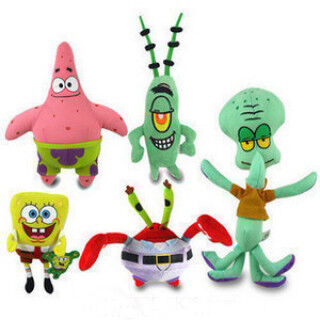 Шарж полного комплекта семьи SpongeBob заполнил игрушки, пинк/зеленый цвет/красный цвет/желтый цвет